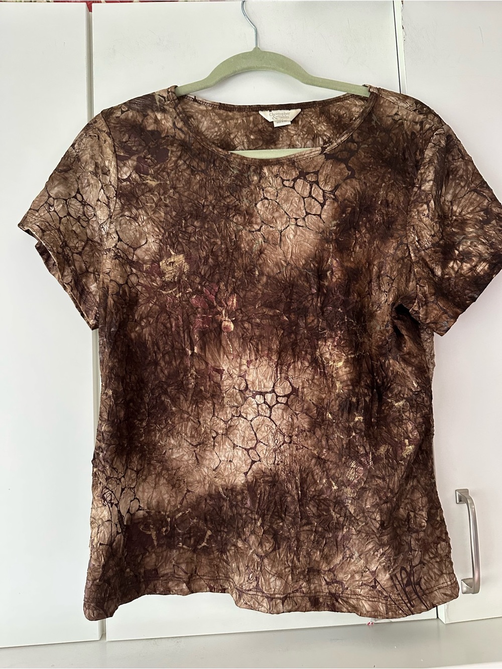 🤎 Christopher & Banks Brown Abstract Tie-Dye Print Top USA Made Size Large